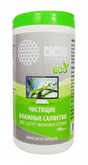 Салфетки чистящие в тубе для ухода за экраном монитора и оптики Cactus 100шт.  CS-T1001E