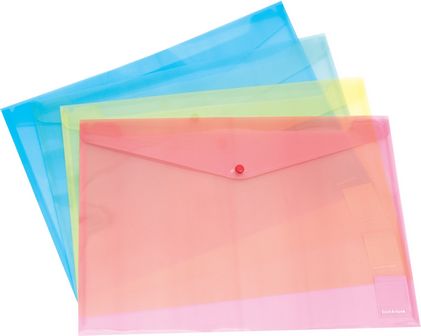 Папка-конверт пластиковая 0.14мм, на кнопке фВ5, для наглядного хранения документов , диагональная структура, ассорти, ErichKrause  2993