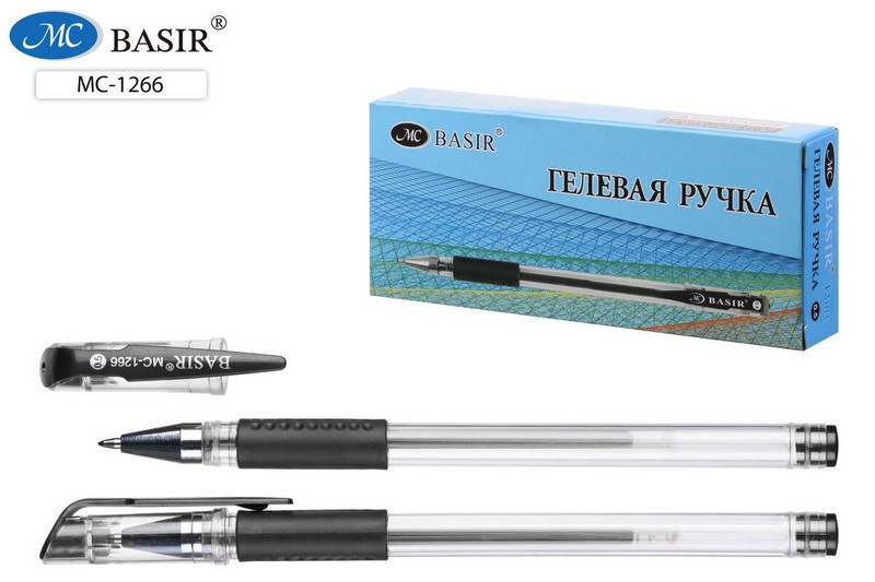 Ручка гел. 0.5мм, черная, прозрачный корпус, резиновый держатель МС-1266/чёрн./