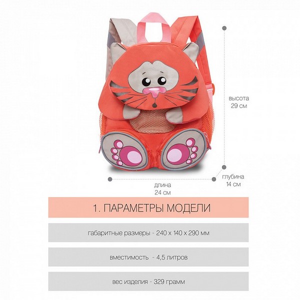 Рюкзак детский Grizzly 24*29*14, Медведь, полиэстер RS-898-2
