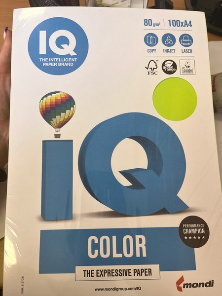 Бумага д/ксер. цветная "IQ COLOR" neon  фА4, 80г/м2, 100л., зеленый неон NEOGN