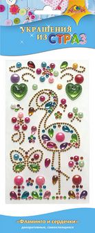 Декоративные украшения из страз " Фламинго и сердечки", Апплика  С3295-18