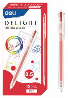 Ручка гел. Deli Delight 0.5мм, красная (12/144) EG118-RD