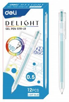Ручка гелевая Deli Delight 0.5мм, св.синий (12/144) EG118-LB