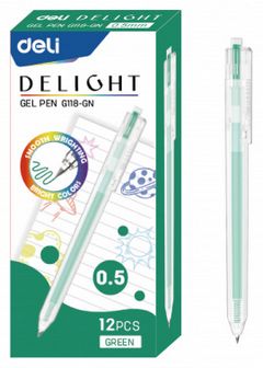 Ручка гелевая Deli Delight 0.5мм, зеленый (12/144) EG118-GN