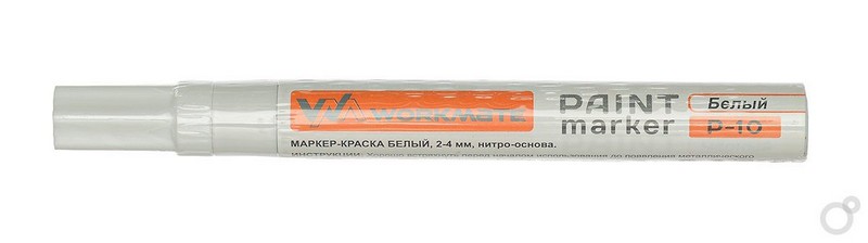Маркер-краска Workmate P-10 круглый алюминиевый корпус нитро-основа, пулевидный наконечник, алюминиевый корпус, ширина линии 2-4 мм, белый