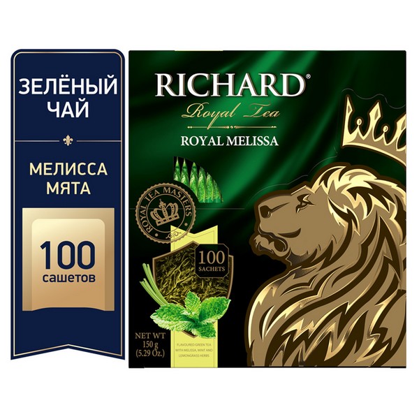 Чай RICHARD "Royal Melissa", зеленый, 100 сашетов по 1,5 г, 101427 610250