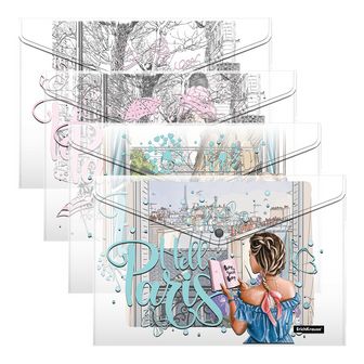 Набор из 4 папок-конвертов пластиковая 0.16мм, на кнопке фА4, ассорти, Dreamy Girls ErichKrause 54911