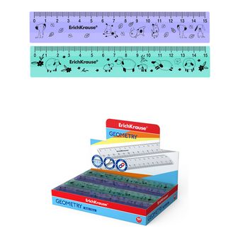 Линейка 15см., пластиковая, ассорти из 2 цветов, в коробке-дисплее (girl) ErichKrause 57819