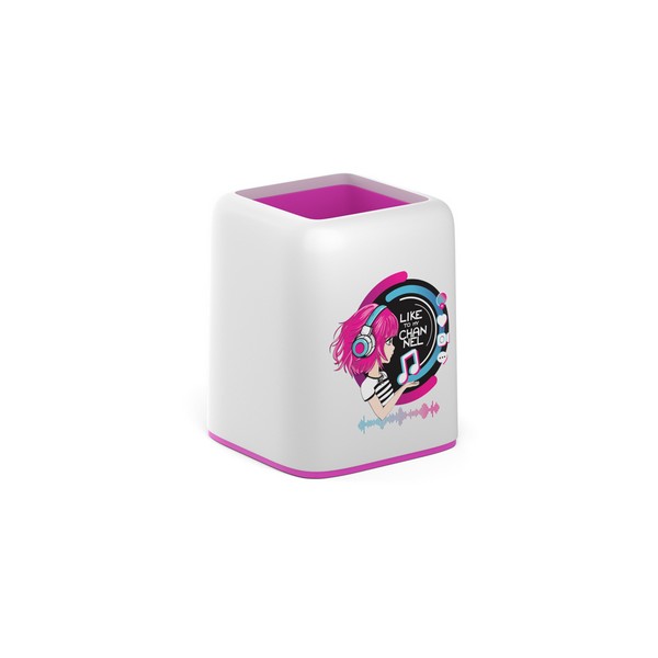 Подставка настольная пластиковая ErichKrause® Forte, Top Blogger, белая с розовой неоновой вставкой 58014