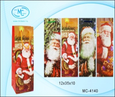 Пакет подарочный для бутылок "ДЕД МОРОЗ" цветной ассорти, матовый, 12*35*10 см. МС-4140