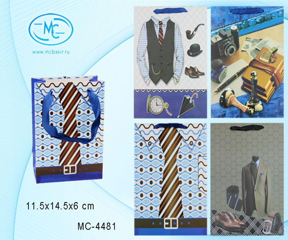 Пакет подарочный "Мужская тематика" плотный 210 г/кв.м, цветной с рисунком, ассорти, размер 11,5*14,5*6 см. МС-4481