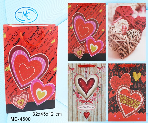 Пакет подарочный "LOVE" плотный 210 г/кв.м, цветной с рисунком, ассорти, размер 32*45*12 см. МС-4500
