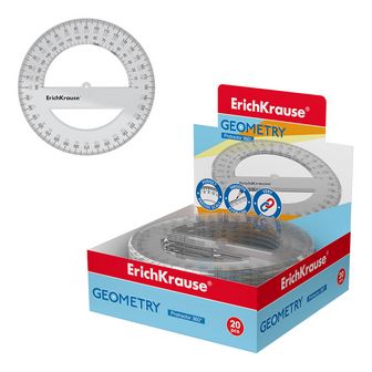 Транспортир пластиковый, Clear, 360°/12см, прозрачный, в коробке-дисплее, ErichKrause 49555