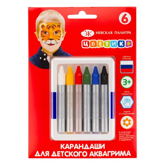 Аквагрим (карандаши) 6цв., "Цветик", ЗХК 2231031517