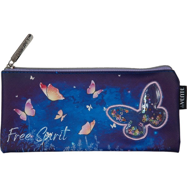 Пенал - косметичка "deVENTE. Free Spirit" 21,5x9x1 см, плоский, на молнии, фактурная искусственная кожа, с подкладом, с декоративным элементом с конфетти 7024340