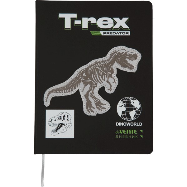 Дневник "deVENTE. T-Rex" универсальный блок, офсет 1 краска, белая бумага 80 г/м?, твердая обложка из искусственной кожи, шелкография, аппликация из искусственной кожи, 1 ляссе 2022377