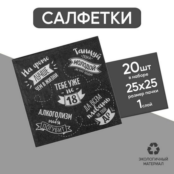 Cалфетка 25*25 "Тебе уже не 18" (набор 20 шт) 4669381 4669381    