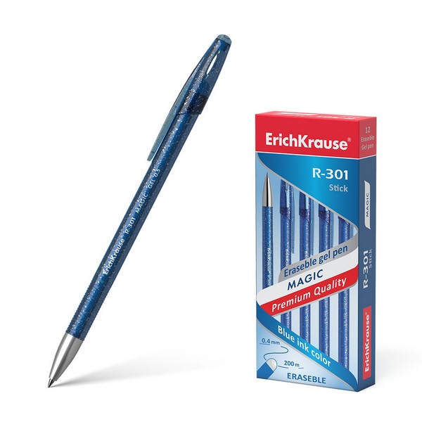 Ручка гелевая пиши-стирай ErichKrause® R-301 Magic Gel Stick синяя, 0.5мм. 45211