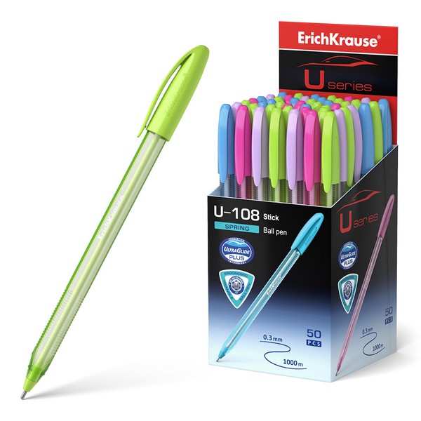 Ручка шар. ErichKrause U-108 Spring Stick Ultra Glide Technology, синяя, 1.0 мм 58108