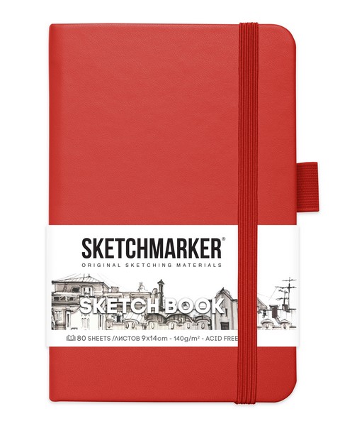 Блокнот для зарисовок "Sketchbook" 90*140 мм, 140 г/м2, 80л., твердая обложка, красный, Sketchmarker 2314201SM