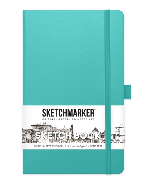 Блокнот для зарисовок "Sketchbook" 130*210 мм, 140 г/м2, 80л., твердая обложка, аквамарин, Sketchmarker 2314503SM