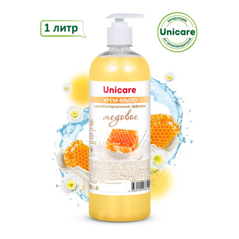 Мыло-крем жидкое с антибактериальным эффектом 1 л UNICARE "Медовое", с дозатором, UC501063 608155