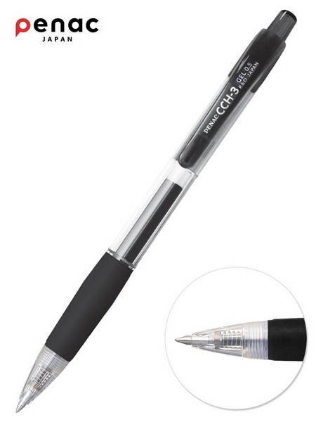Ручка гел. PENAC CCH-3 черная 0,5мм прозрачный корпус с резиновым грипом BA3101-06EF