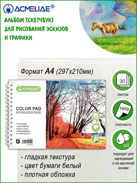 Альбом для творчества, фА4, 160г, 30л, для цветных карандашей, ACMELIAE 44024