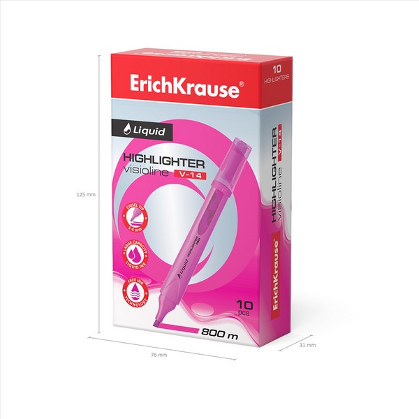 Текстовыделитель ErichKrause Liquid Visioline V-14 Neon, розовый 56029