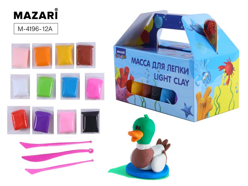 Масса для лепки 12цв. по 10гр стеки 3шт Mazari - M-4196-12A