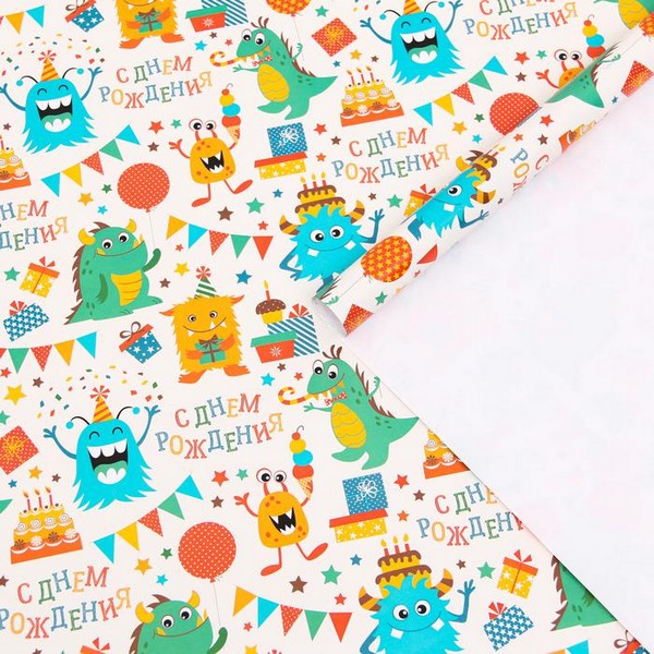 Бумага упаковочная глянцевая «Динозаврик»,70? 100 см , 1 лист 7428908 7428908