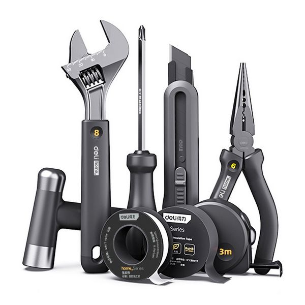 Набор ручного инструмента "Home Series Black" Deli 8 предметов HT0008