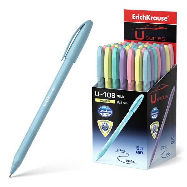 Ручка шар. ErichKrause U-108 Pastel Stick Ultra Glide Technology, синяя, 1.0 мм 58110