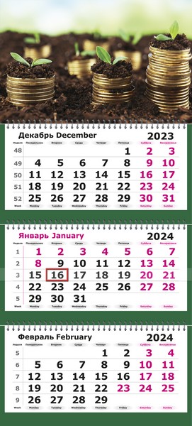 Календарь настенный квартальный 2024г. "Денежный антикризисный" 3-х блочный на 3-х гребнях 13с14-265