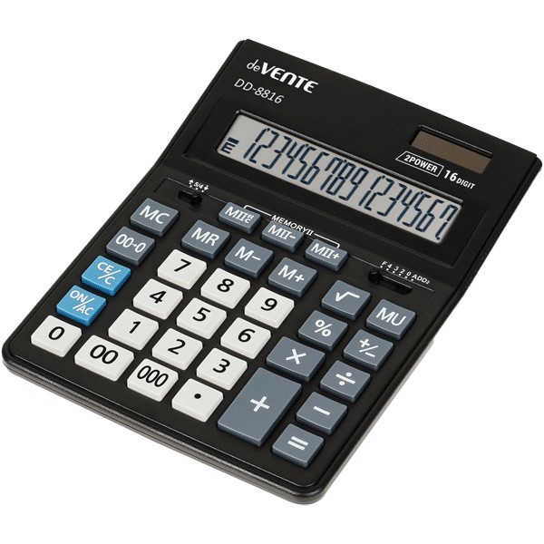 Калькулятор настольный "deVENTE" DD-8816, 155x205x35 мм, 16 разрядный, двойное питание, автоматическое отключение, прорезиненые ножки, крупные клавиши, черный, в картонной коробке 4031307
