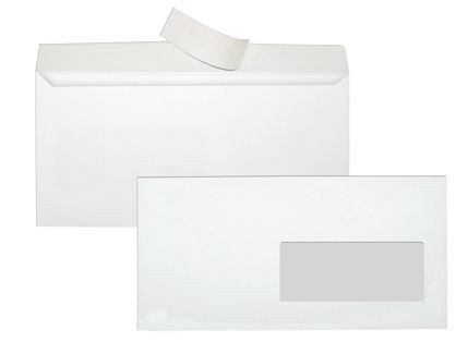 Конверт Е65 (110*220) белый, с силиконовой лентой, с правым окном  (1000), Ряжский Гознак П-1121, 8121