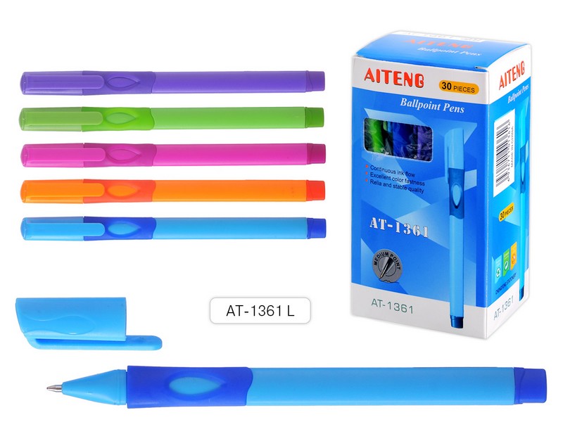 Ручка шар. для левшей Mazari, синяя пулевидный пиш.узел 0.7мм, корпус пластиковый трехгранный, ассорти 5 цветов, с резиновым грипом, картонная упаковка AT-1361L