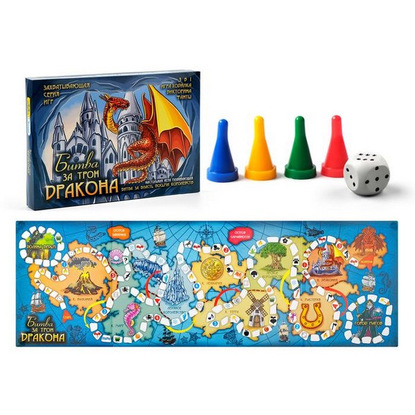 Настольная игра 3 в 1 "Битва за трон дракона": игра-ходилка, викторина, фанты, 19 х 28 см 9923168 9923168