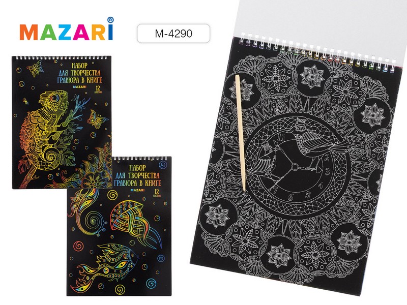 Набор для творчества "Гравюра в книге" 21 х 28 см, 12 л., с контуром, деревянная палочка в комплекте M-4290