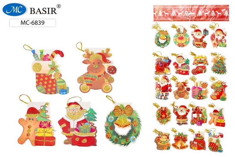 Открытка "НОВОГОДНИЕ" рисунок-новогодняя тематика ассорти, фигурная, с блёстками, размер 8,2*7,2 см (20/160) МС-6839