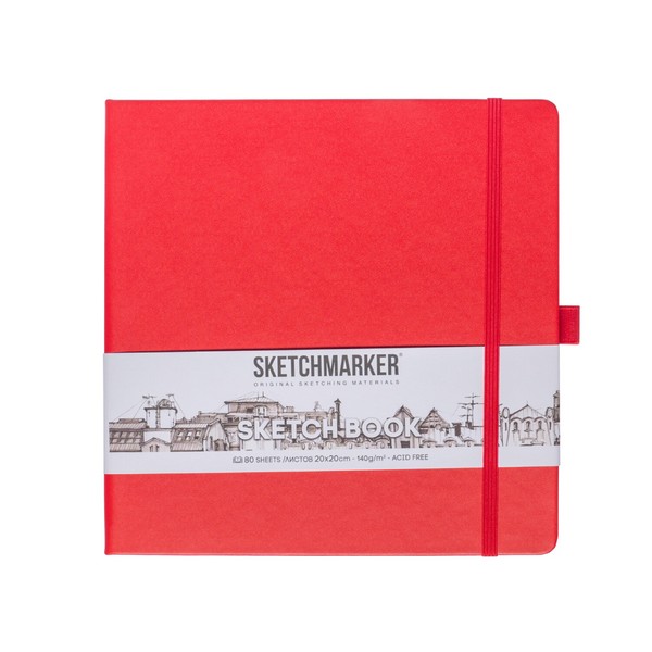 Блокнот для зарисовок Sketchmarker 140г/кв.м 20*20cм 80л твердая обложка, красная 2314206SM