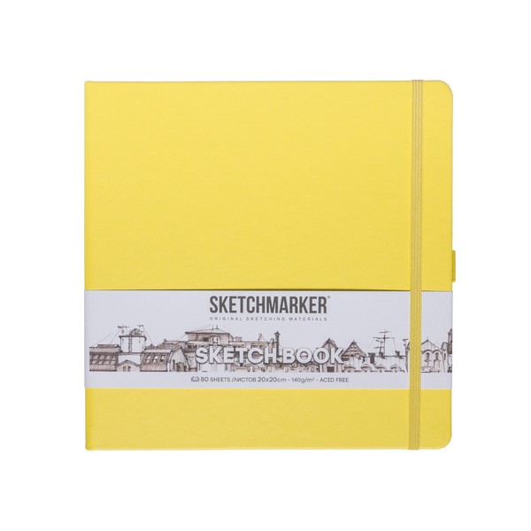 Блокнот для зарисовок Sketchmarker 140г/кв.м 20*20cм 80л твердая обложка, лимонный 2314305SM