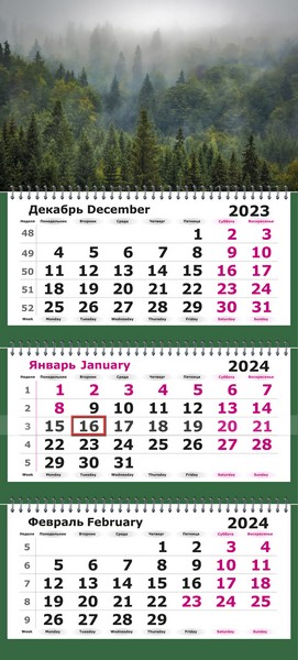 Календарь настенный квартальный 2024г. "Туманный лес" 3-х блочный на 3-х гребнях 13с14-255