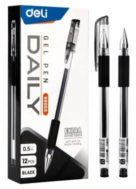 Ручка гелевая Deli Dayli, 0.5мм, черная, резин. манжета (12/144) E6600SBLACK