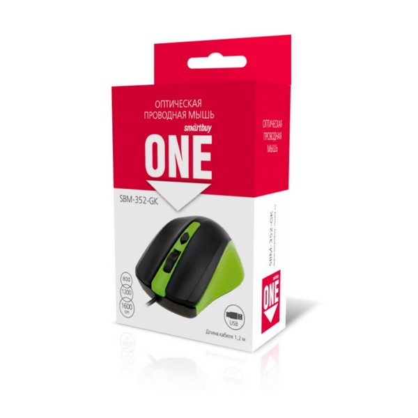 Мышь компьютерная Smartbuy ONE 352 проводная зелено-черная (SBM-352-GK)/100 1801619
