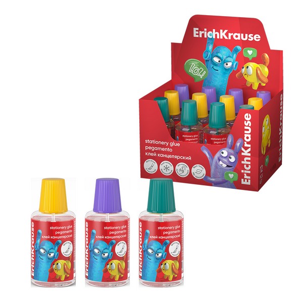 Клей канцелярский 20мл. с кисточкой, ассорти, EasyStick Jolly Friends ErichKrause 61287