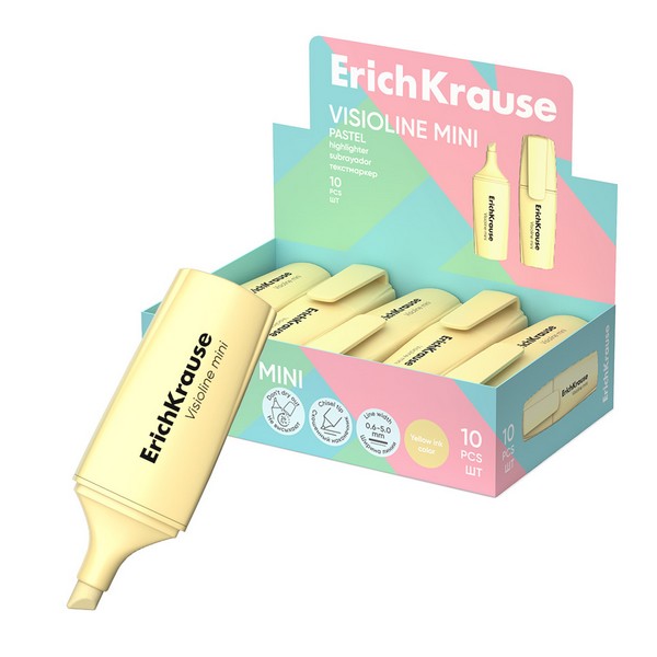 Текстовыделитель ErichKrause Visioline Mini Pastel, желтый 60799