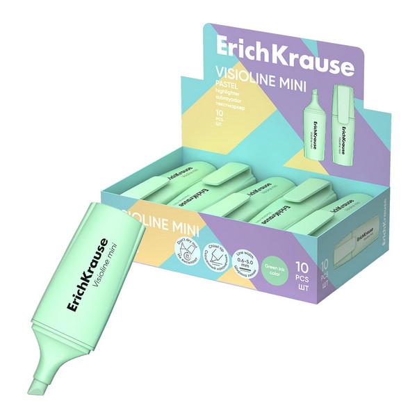 Текстовыделитель ErichKrause Visioline Mini Pastel, зеленый 60800