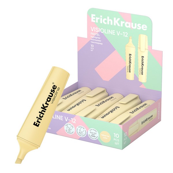 Текстовыделитель ErichKrause Visioline V-12 Pastel, желтый 60803